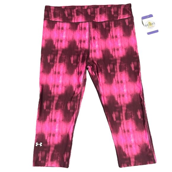 NWT Under Armour Womens L HeatGear Leggings Compression Capri Pink Tie Dye - Picture 16 of 16